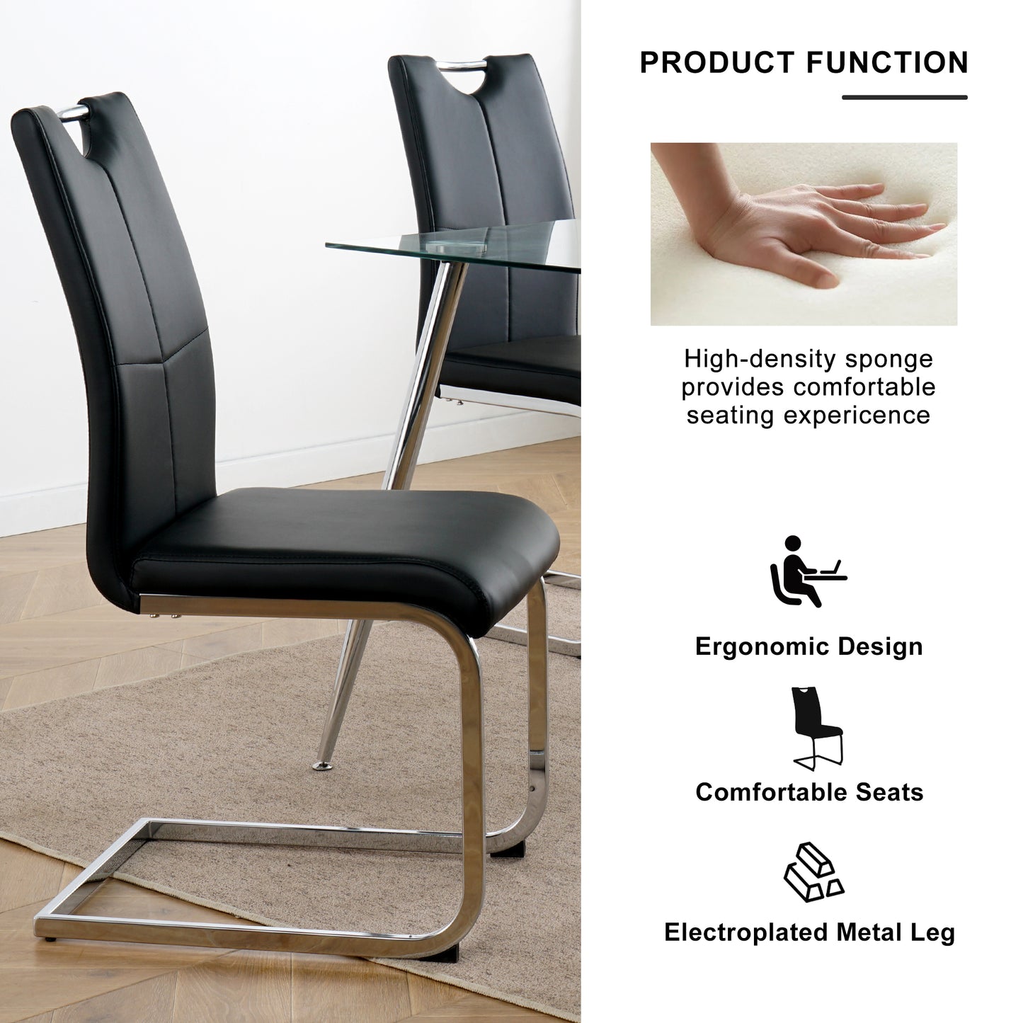 Modern Dining Chairs with Faux Leather Padded Seat Dining Living Room Chairs Upholstered Chair with Chrome Metal Legs Design for Kitchen, Living, Bedroom, Dining Room Side Chairs Set of 2 image 6