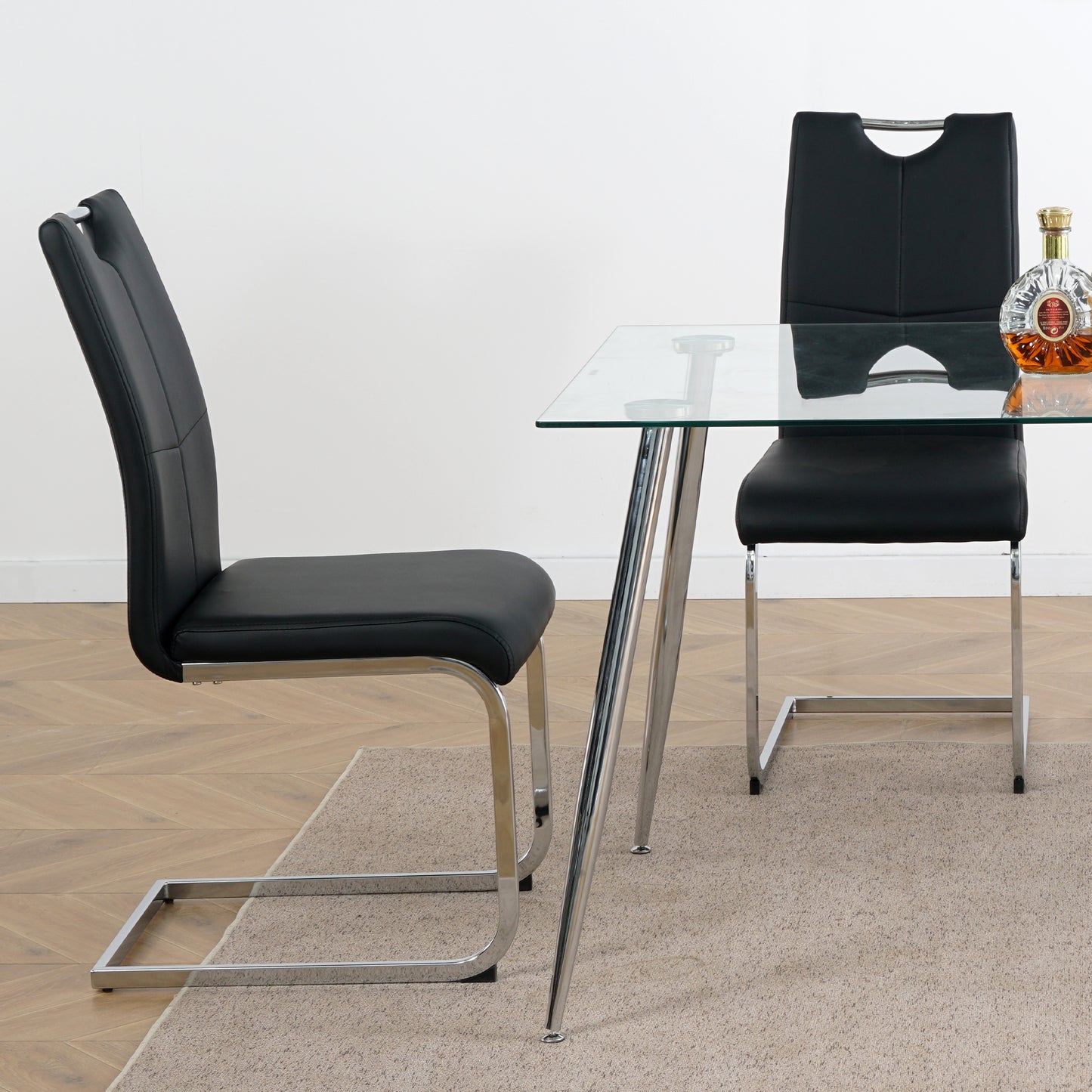 Modern Dining Chairs with Faux Leather Padded Seat Dining Living Room Chairs Upholstered Chair with Chrome Metal Legs Design for Kitchen, Living, Bedroom, Dining Room Side Chairs Set of 2 image 5