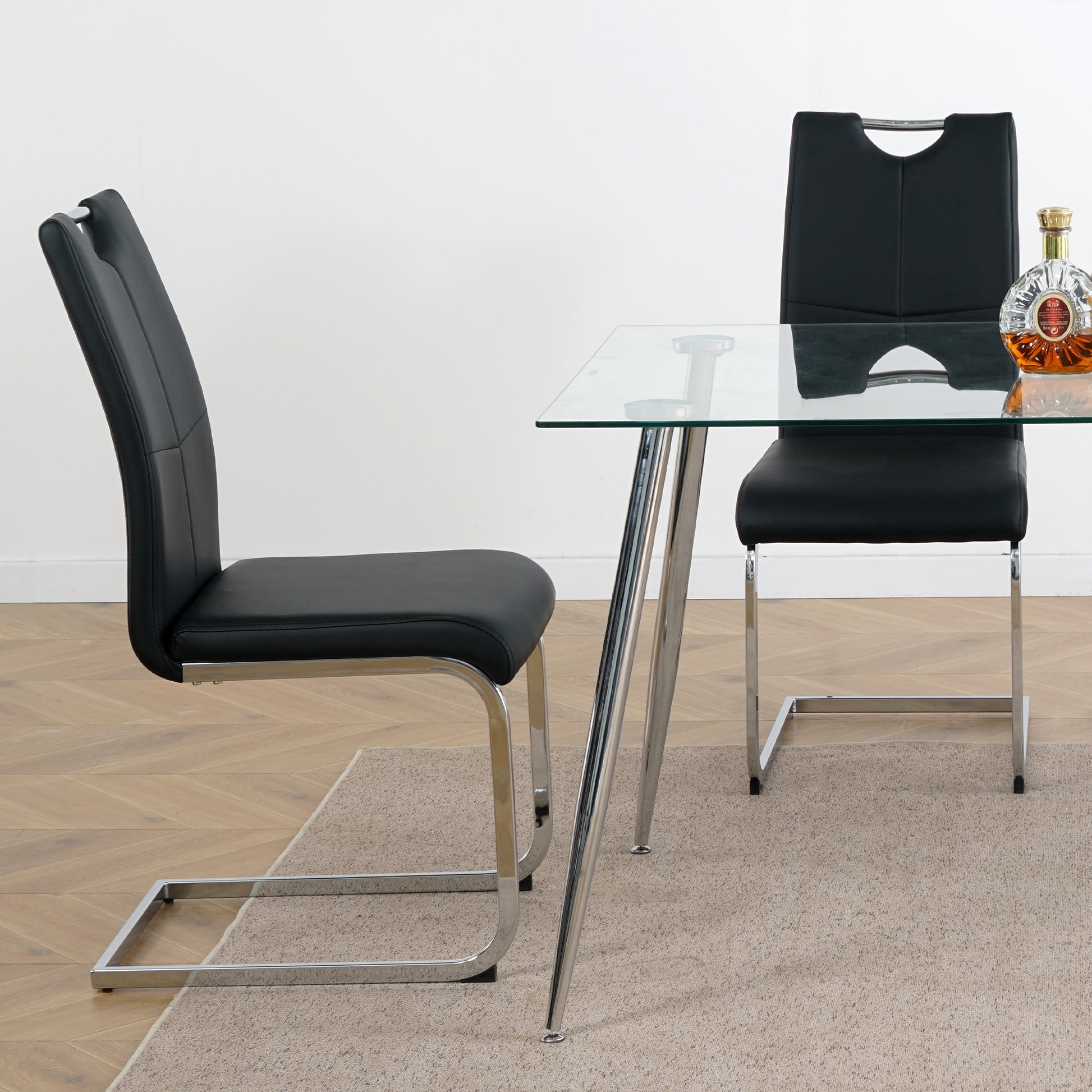 Modern Dining Chairs with Faux Leather Padded Seat Dining Living Room Chairs Upholstered Chair with Chrome Metal Legs Design for Kitchen, Living, Bedroom, Dining Room Side Chairs Set of 2 image 5