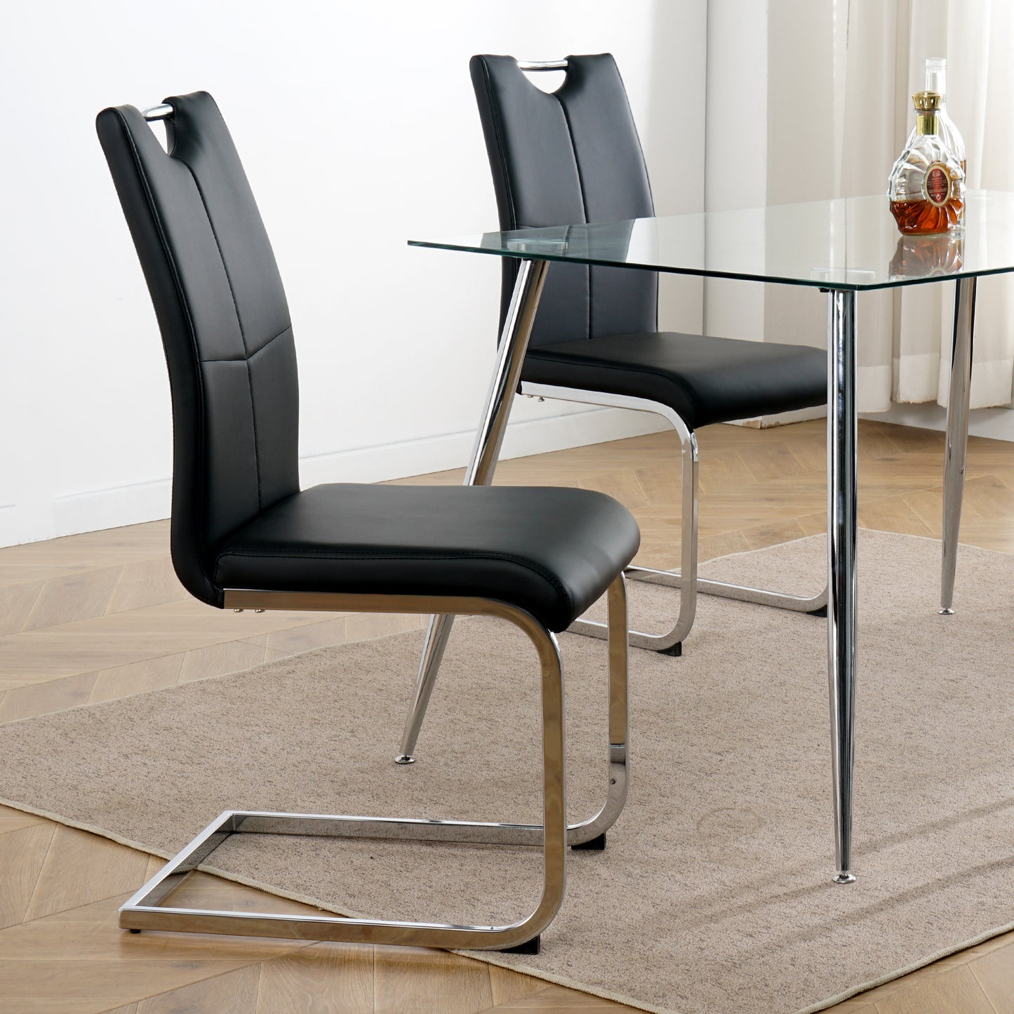 Modern Dining Chairs with Faux Leather Padded Seat Dining Living Room Chairs Upholstered Chair with Chrome Metal Legs Design for Kitchen, Living, Bedroom, Dining Room Side Chairs Set of 2 image 4