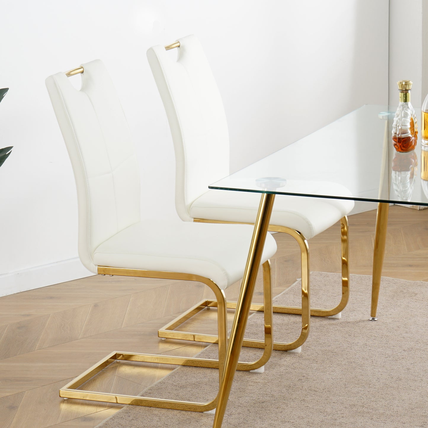 Modern Dining Chairs with Faux Leather Padded Seat Dining Living Room Chairs Upholstered Chair with gold Metal Legs Design for Kitchen, Living, Bedroom, Dining Room Side Chairs Set of 2 image 4