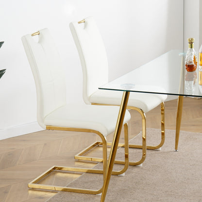 Modern Dining Chairs with Faux Leather Padded Seat Dining Living Room Chairs Upholstered Chair with gold Metal Legs Design for Kitchen, Living, Bedroom, Dining Room Side Chairs Set of 2 image 4
