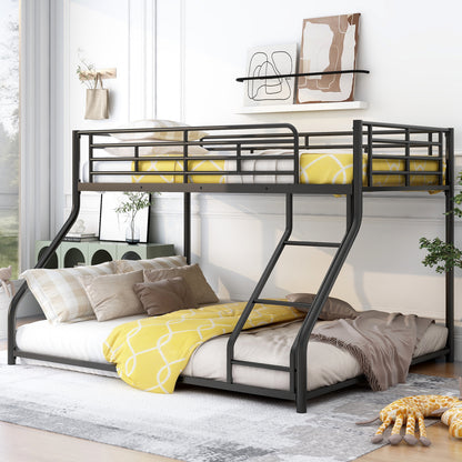 Metal Floor Bunk Bed, Twin XL over Queen, Black image 1