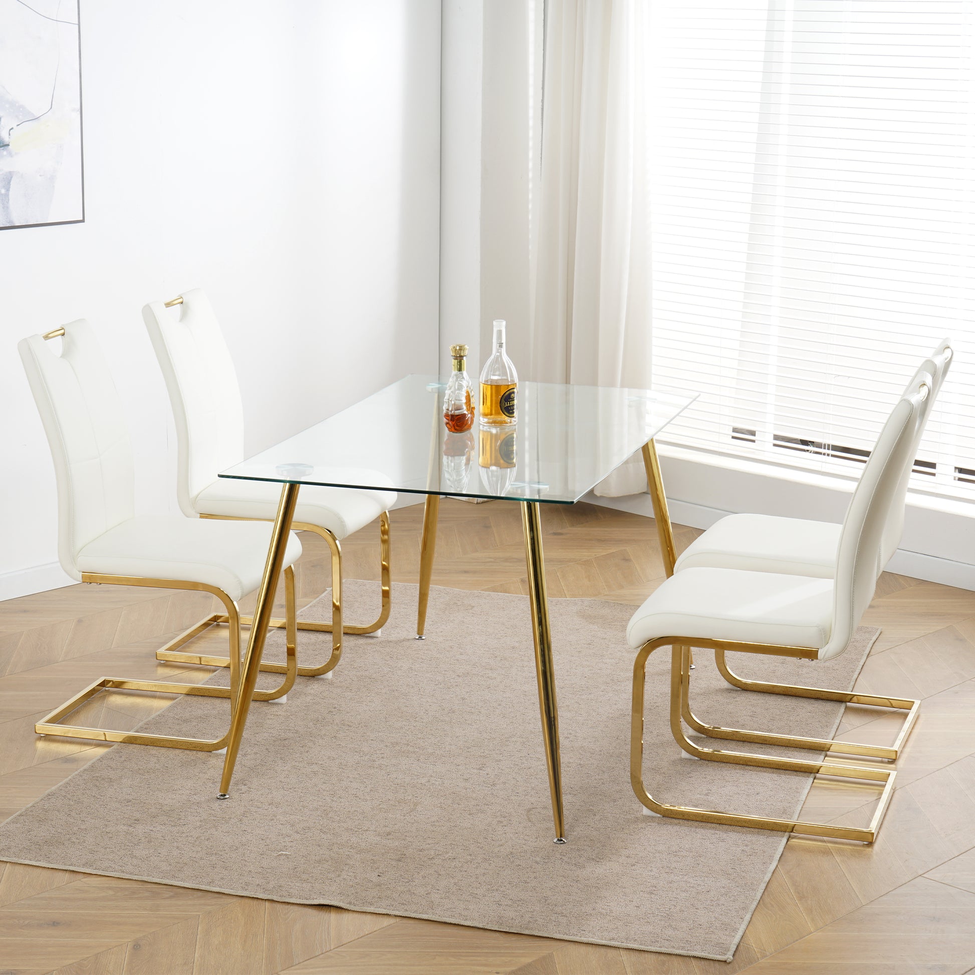 Modern Dining Chairs with Faux Leather Padded Seat Dining Living Room Chairs Upholstered Chair with gold Metal Legs Design for Kitchen, Living, Bedroom, Dining Room Side Chairs Set of 4 image 4