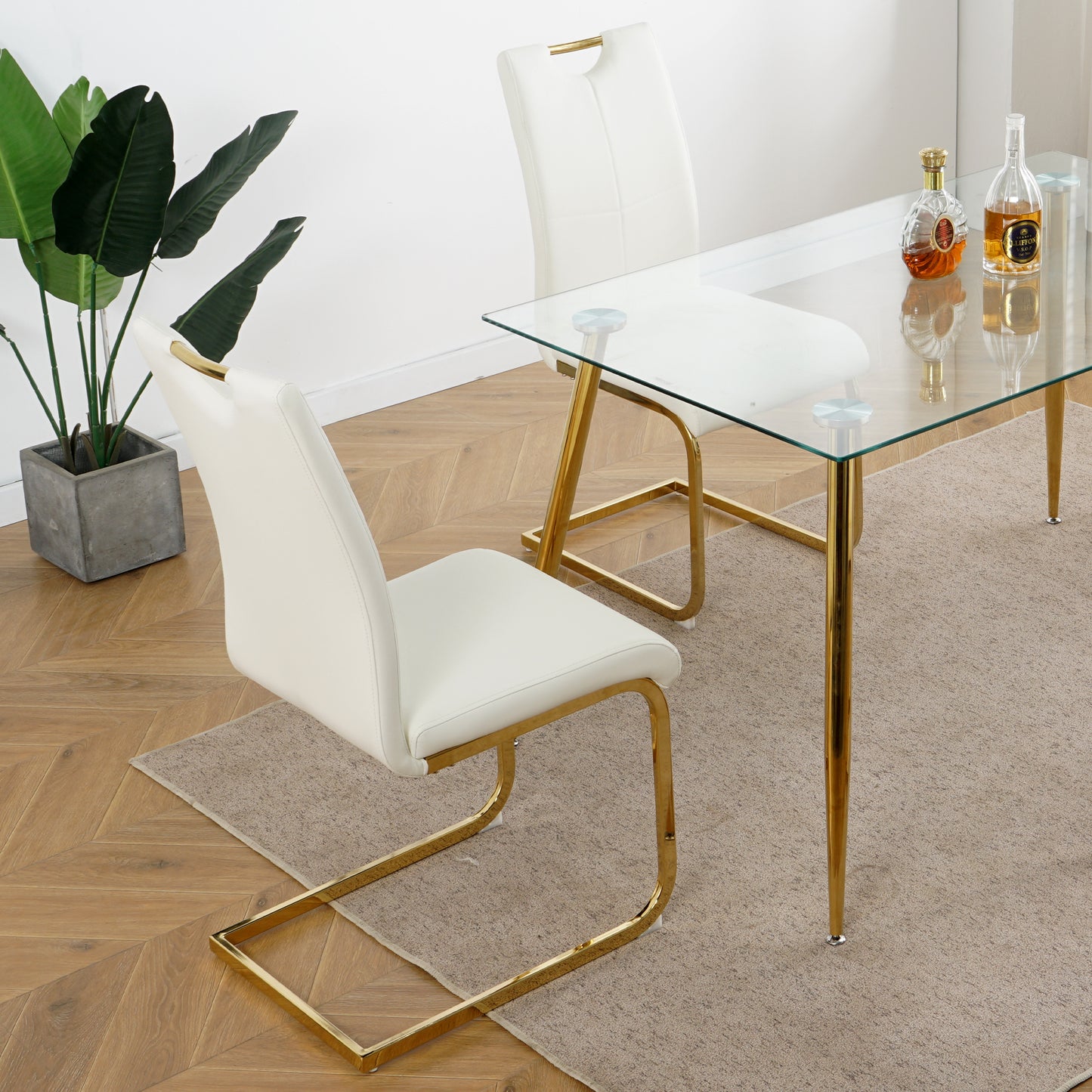 Modern Dining Chairs with Faux Leather Padded Seat Dining Living Room Chairs Upholstered Chair with gold Metal Legs Design for Kitchen, Living, Bedroom, Dining Room Side Chairs Set of 2 image 5