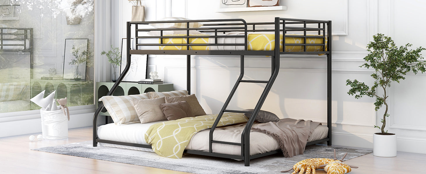Metal Floor Bunk Bed, Twin XL over Queen, Black image 5