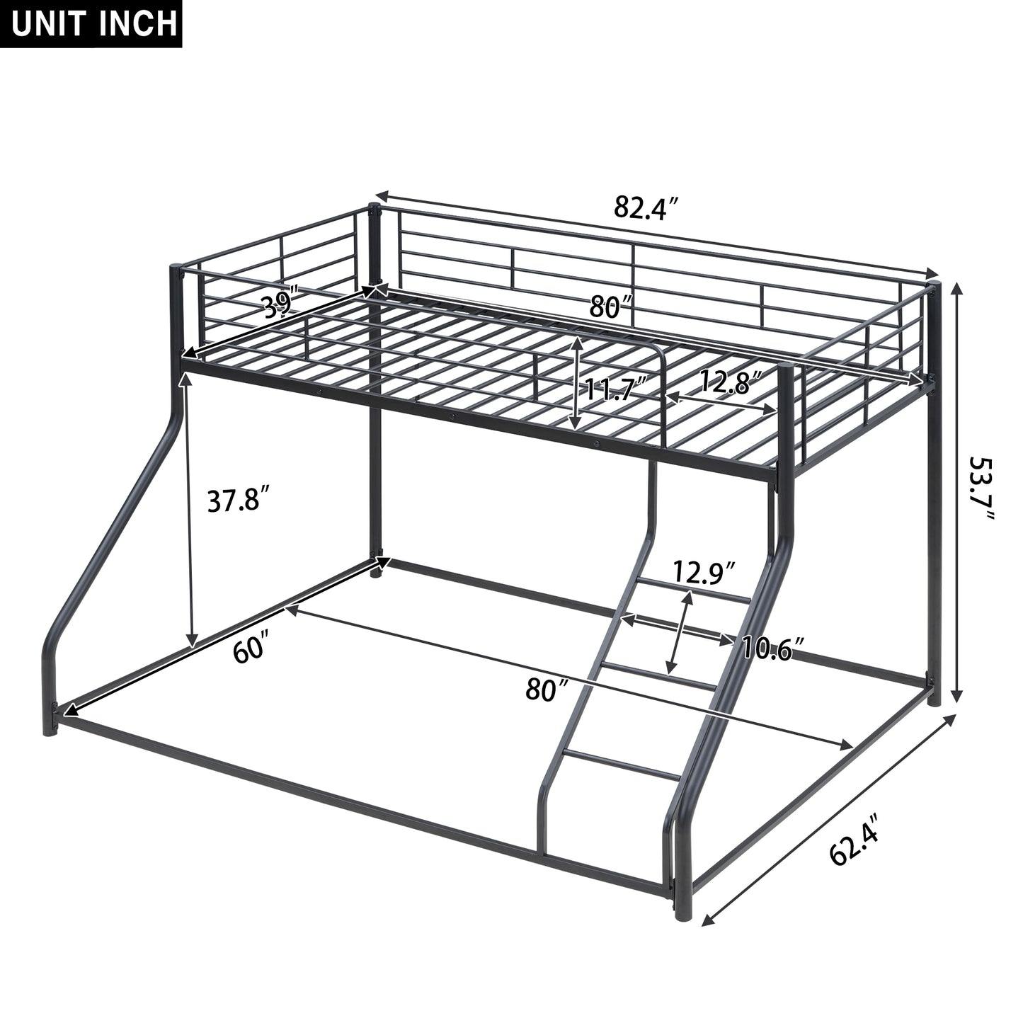 Metal Floor Bunk Bed, Twin XL over Queen, Black image 6