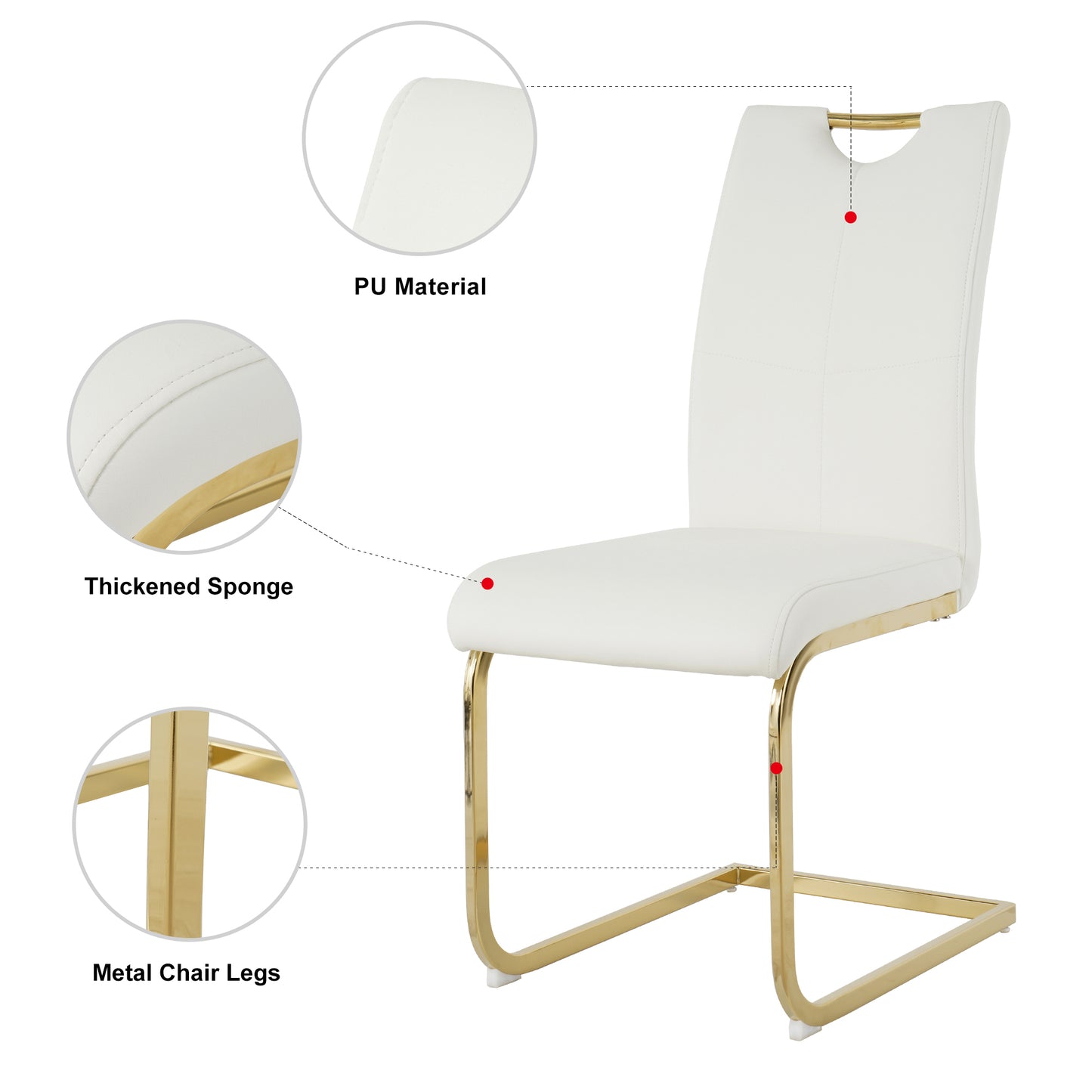 Modern Dining Chairs with Faux Leather Padded Seat Dining Living Room Chairs Upholstered Chair with gold Metal Legs Design for Kitchen, Living, Bedroom, Dining Room Side Chairs Set of 2 image 10