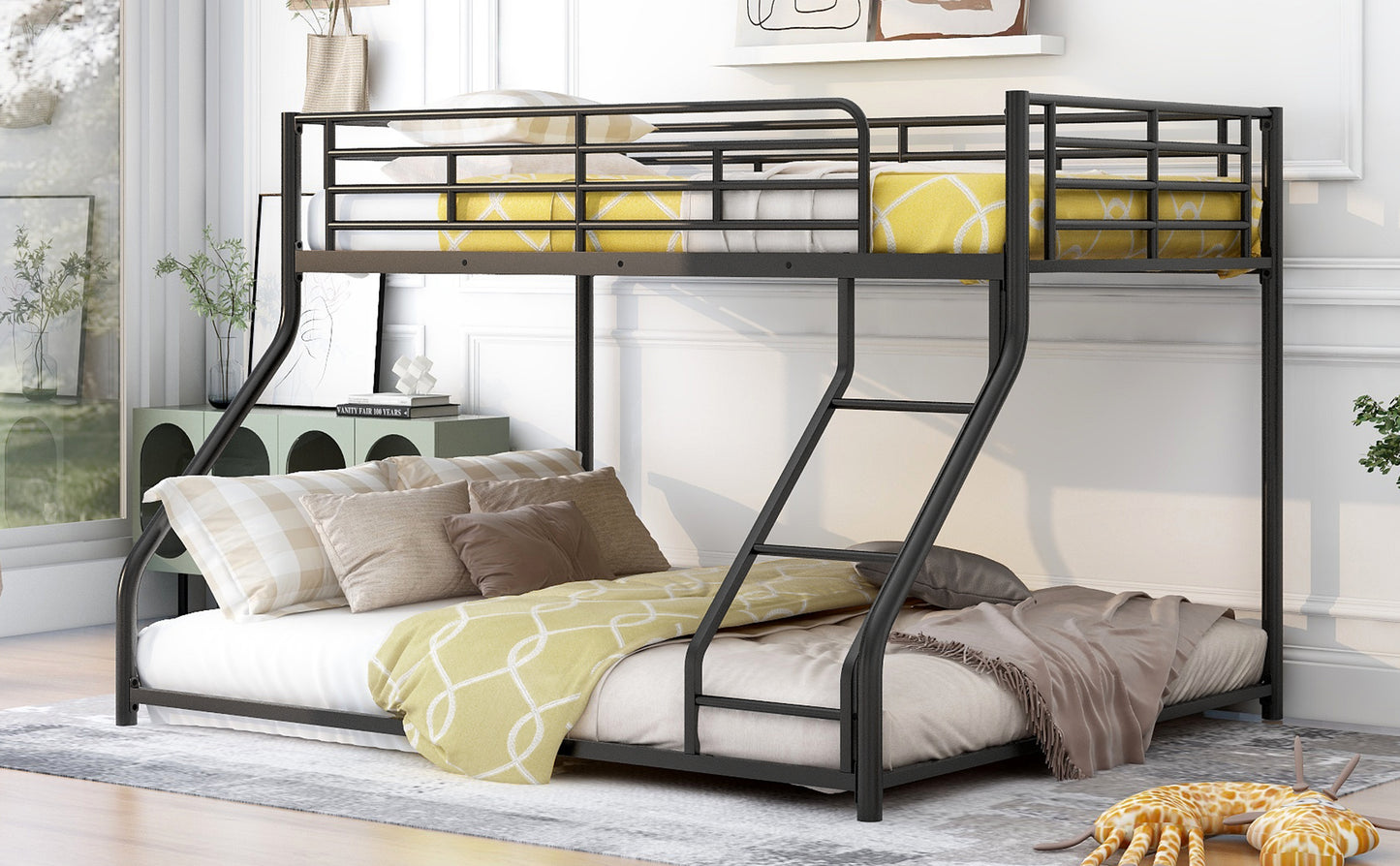 Metal Floor Bunk Bed, Twin XL over Queen, Black image 4
