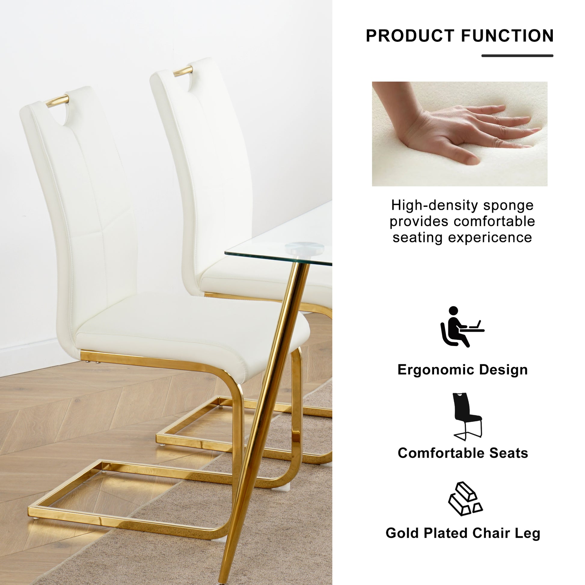 Modern Dining Chairs with Faux Leather Padded Seat Dining Living Room Chairs Upholstered Chair with gold Metal Legs Design for Kitchen, Living, Bedroom, Dining Room Side Chairs Set of 2 image 9