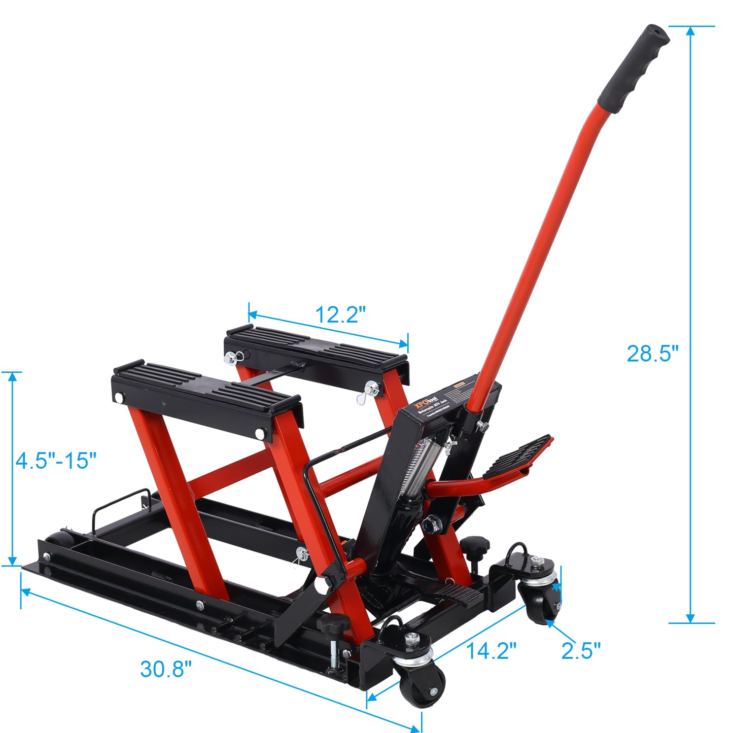 Hydraulic Motorcycle Lift Jack, 1500 LBS Capacity ATV Scissor Lift Jack, Portable Motorcycle Lift Table with 4 Wheels, Hydraulic Foot-Operated Hoist Stand for Motorcycle ATV UTV Powersports image 6