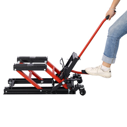 Hydraulic Motorcycle Lift Jack, 1500 LBS Capacity ATV Scissor Lift Jack, Portable Motorcycle Lift Table with 4 Wheels, Hydraulic Foot-Operated Hoist Stand for Motorcycle ATV UTV Powersports image 11