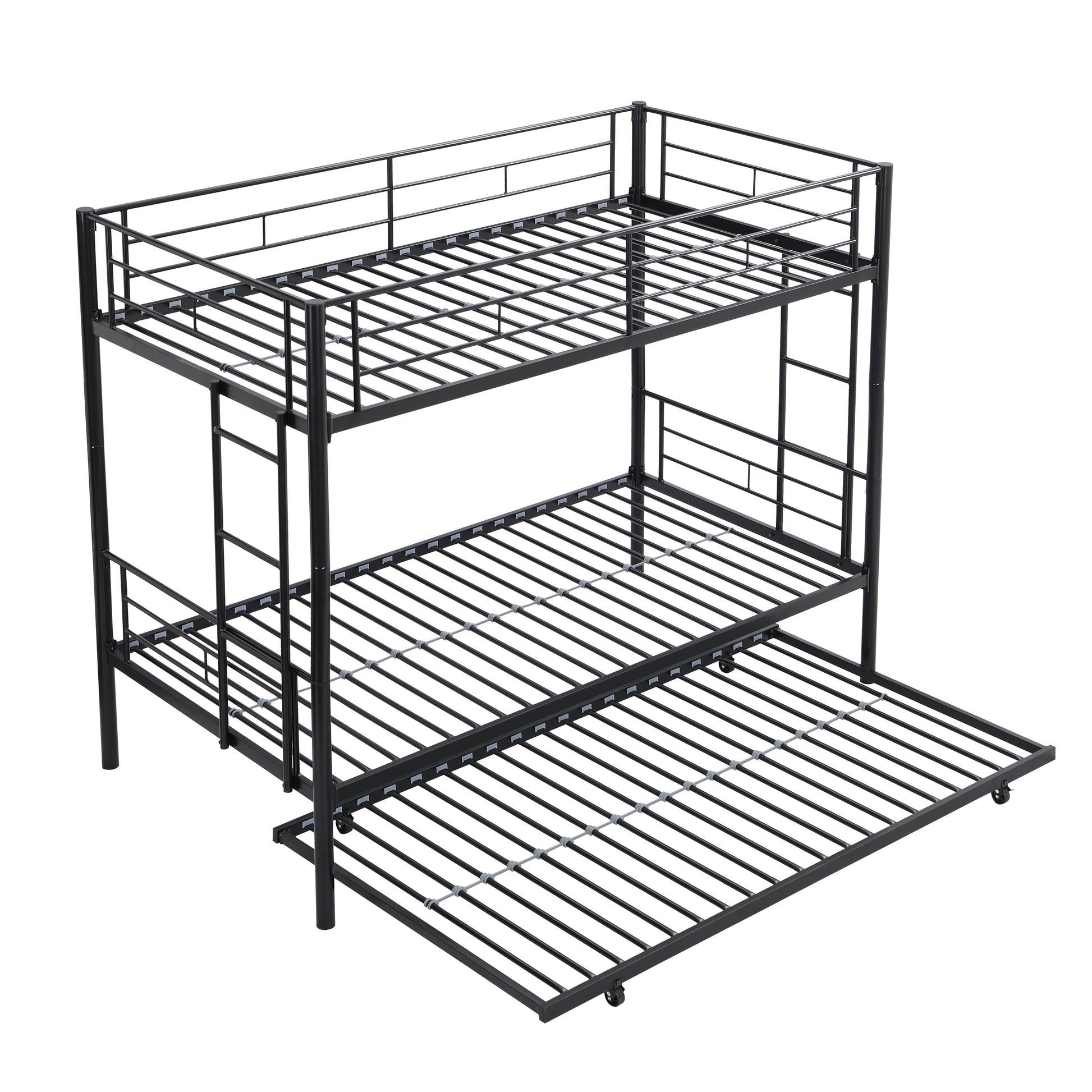 Twin Over Twin Metal Bunk Bed with trundle Black image 9