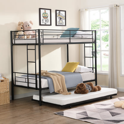Twin Over Twin Metal Bunk Bed with trundle Black image 1