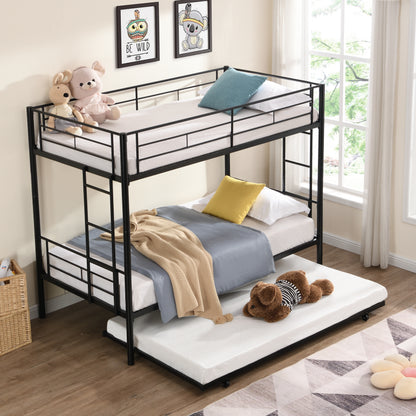 Twin Over Twin Metal Bunk Bed with trundle Black image 2