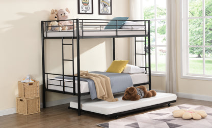 Twin Over Twin Metal Bunk Bed with trundle Black image 6