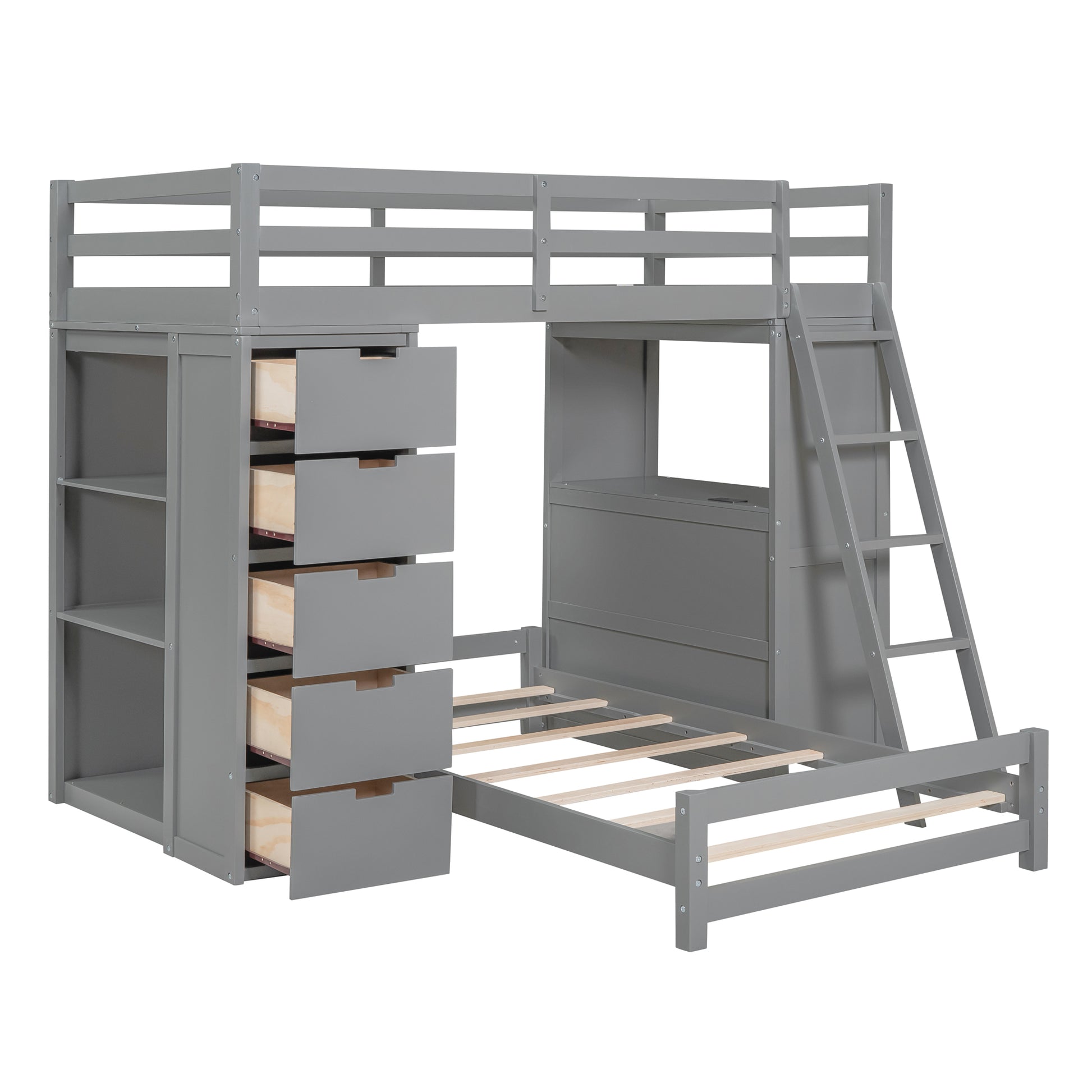 Twin over Twin Bunk Bed with LED Light and USB Ports, Gray(OLD SKU:LT001218AAE-1) image 8