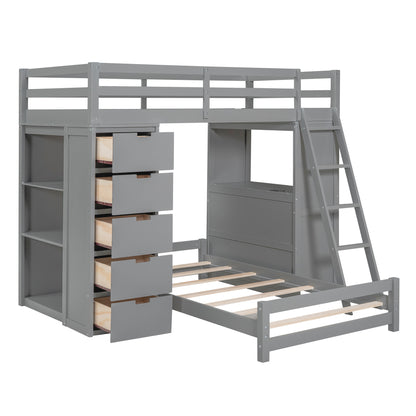 Twin over Twin Bunk Bed with LED Light and USB Ports, Gray(OLD SKU:LT001218AAE-1) image 8