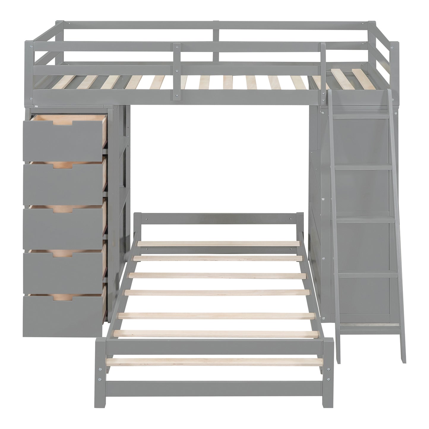 Twin over Twin Bunk Bed with LED Light and USB Ports, Gray(OLD SKU:LT001218AAE-1) image 12