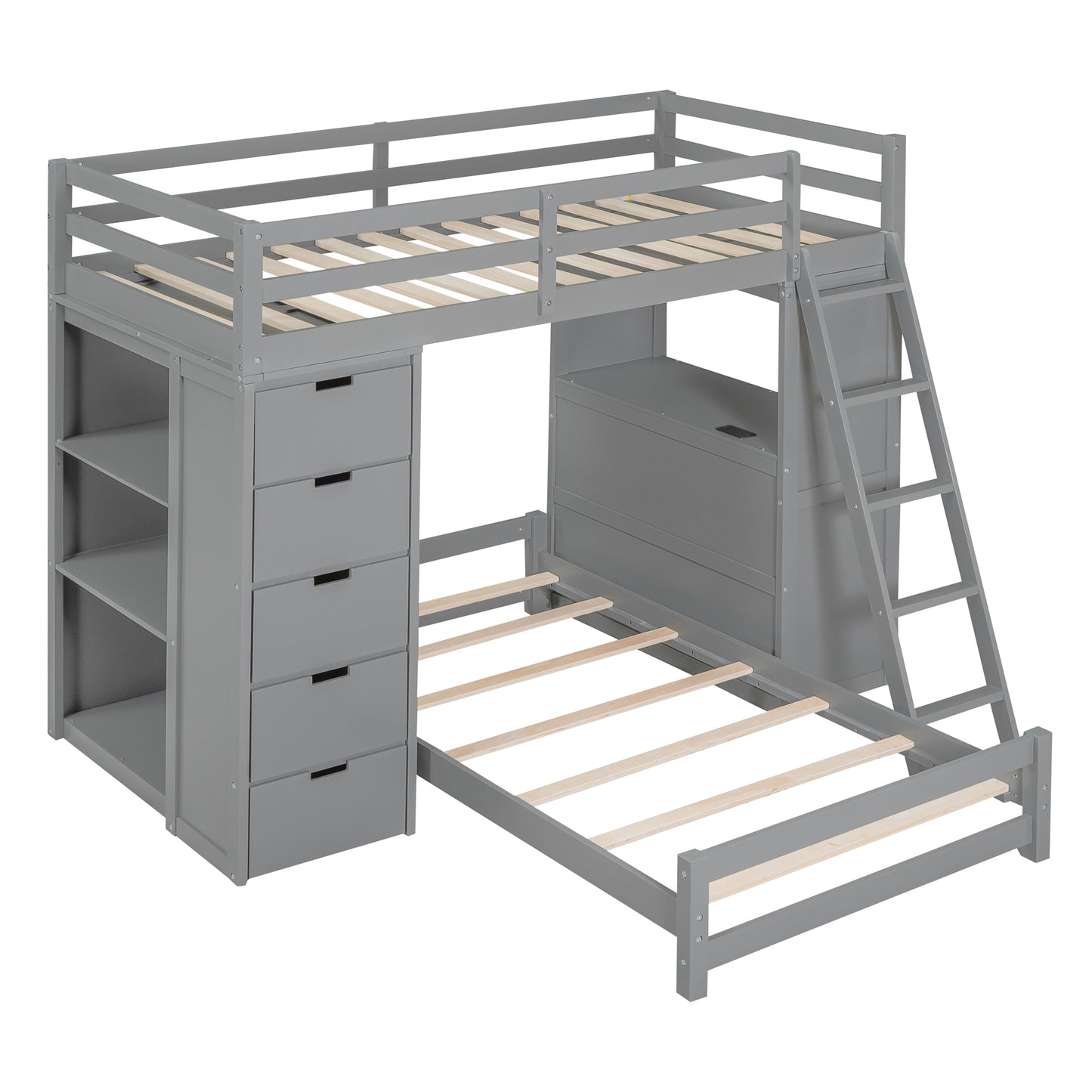 Twin over Twin Bunk Bed with LED Light and USB Ports, Gray(OLD SKU:LT001218AAE-1) image 4