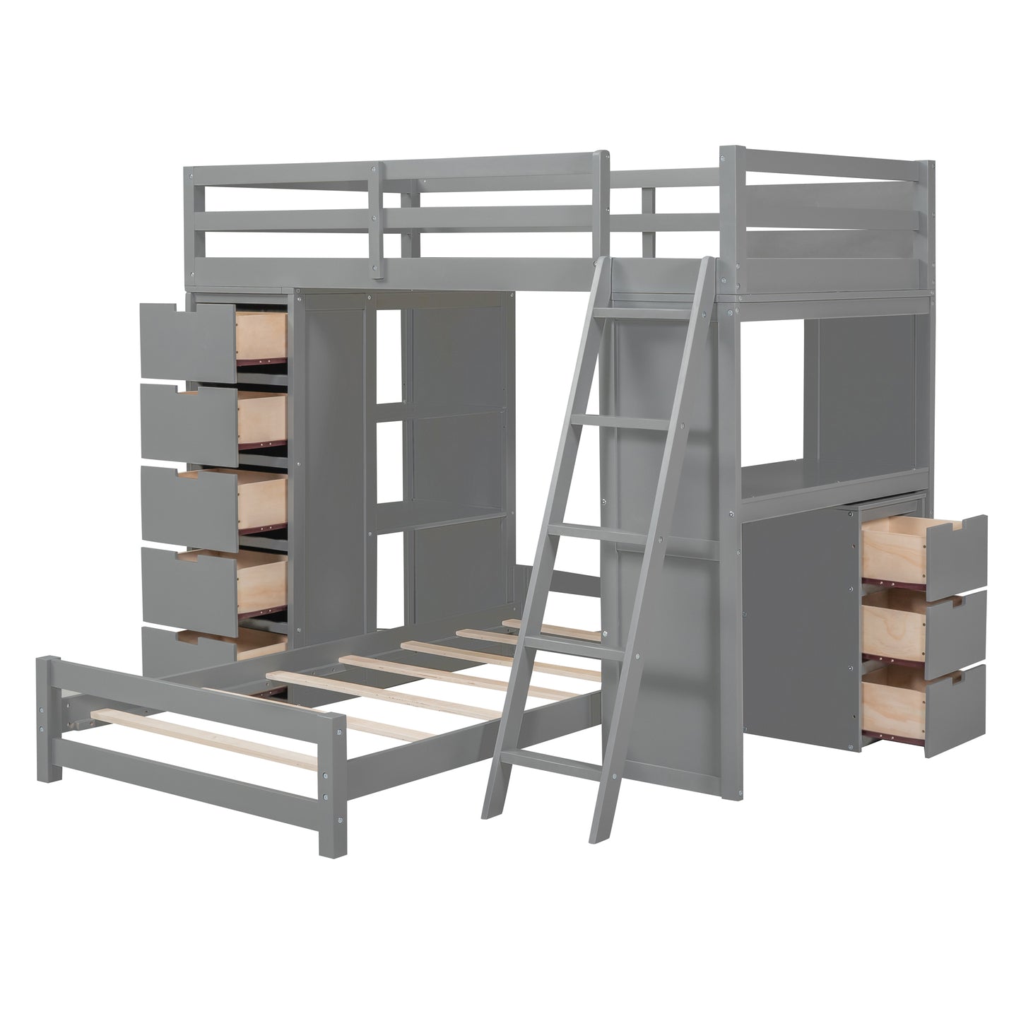 Twin over Twin Bunk Bed with LED Light and USB Ports, Gray(OLD SKU:LT001218AAE-1) image 9