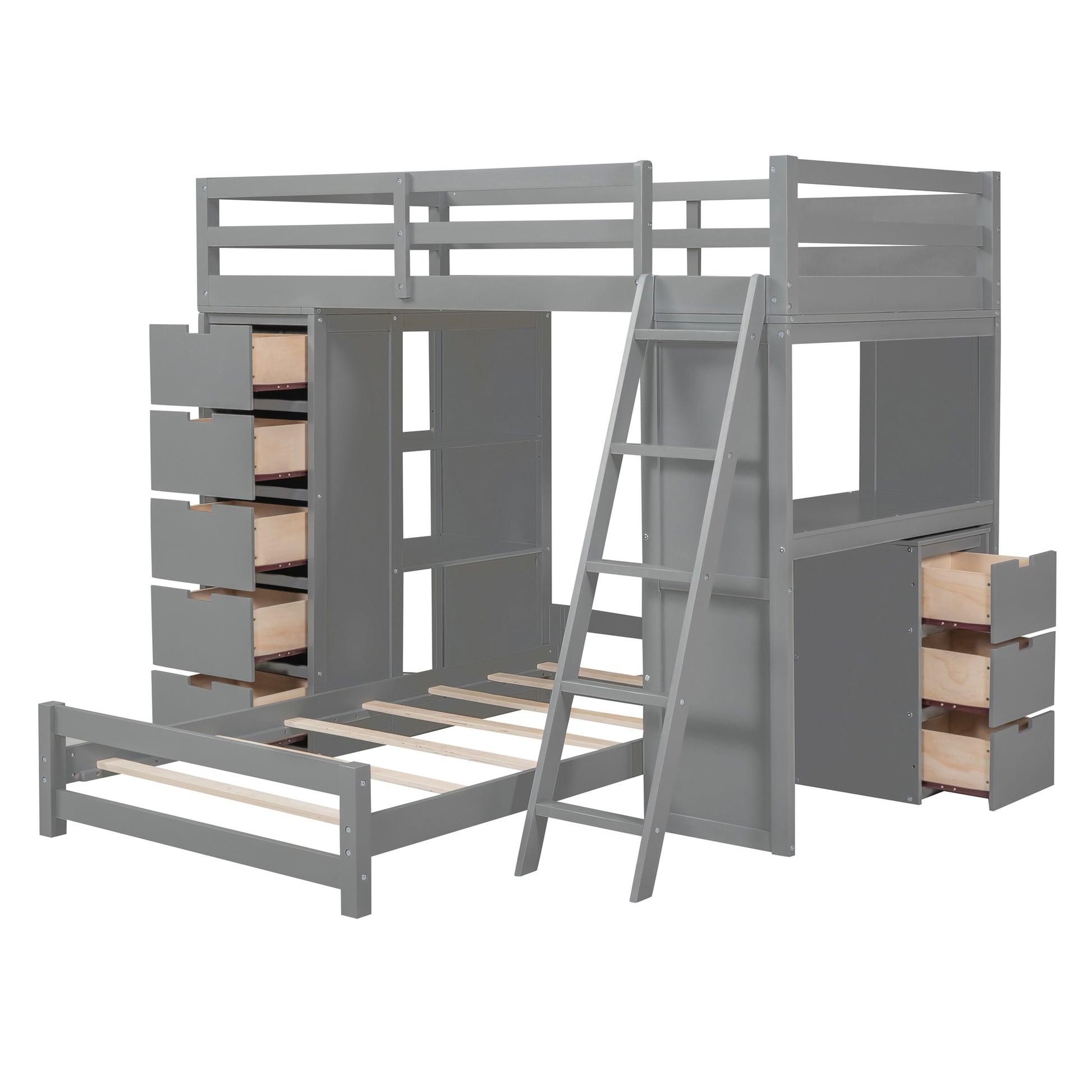 Twin over Twin Bunk Bed with LED Light and USB Ports, Gray(OLD SKU:LT001218AAE-1) image 9