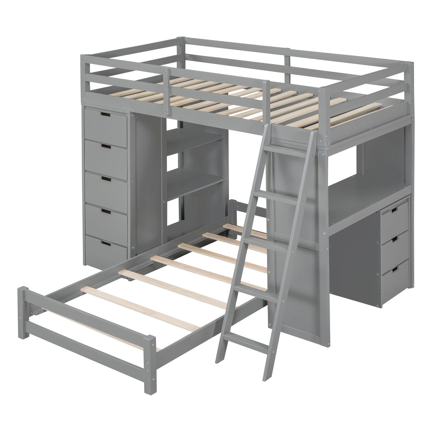 Twin over Twin Bunk Bed with LED Light and USB Ports, Gray(OLD SKU:LT001218AAE-1) image 7