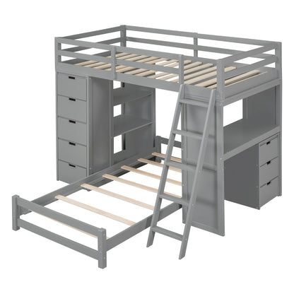 Twin over Twin Bunk Bed with LED Light and USB Ports, Gray(OLD SKU:LT001218AAE-1) image 7