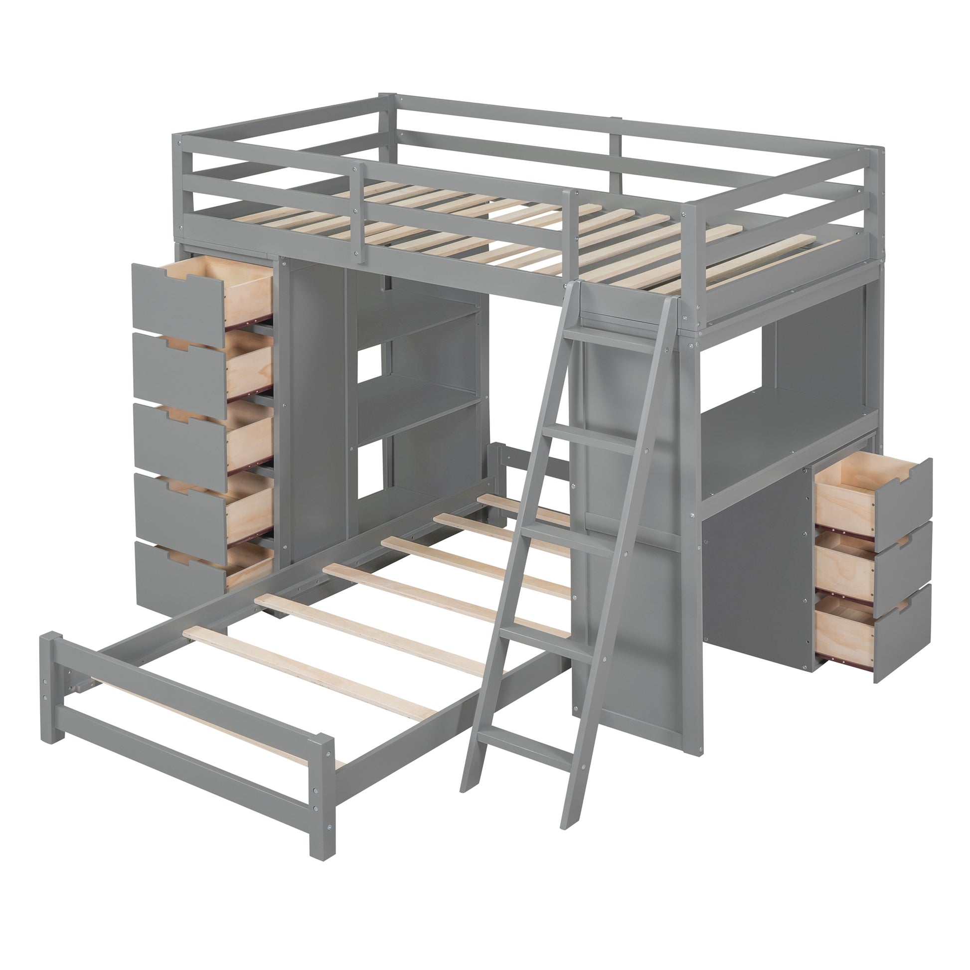 Twin over Twin Bunk Bed with LED Light and USB Ports, Gray(OLD SKU:LT001218AAE-1) image 6