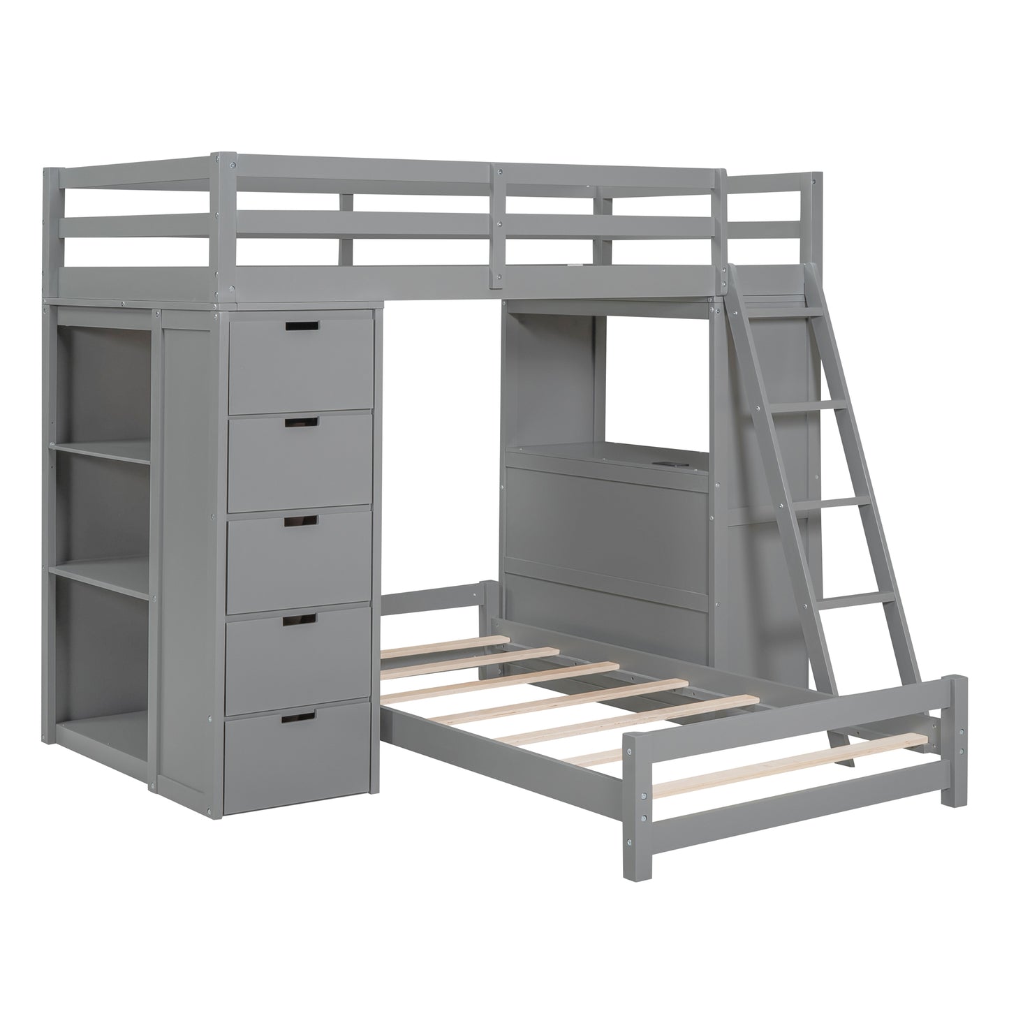 Twin over Twin Bunk Bed with LED Light and USB Ports, Gray(OLD SKU:LT001218AAE-1) image 5