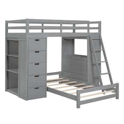 Twin over Twin Bunk Bed with LED Light and USB Ports, Gray(OLD SKU:LT001218AAE-1) image 5