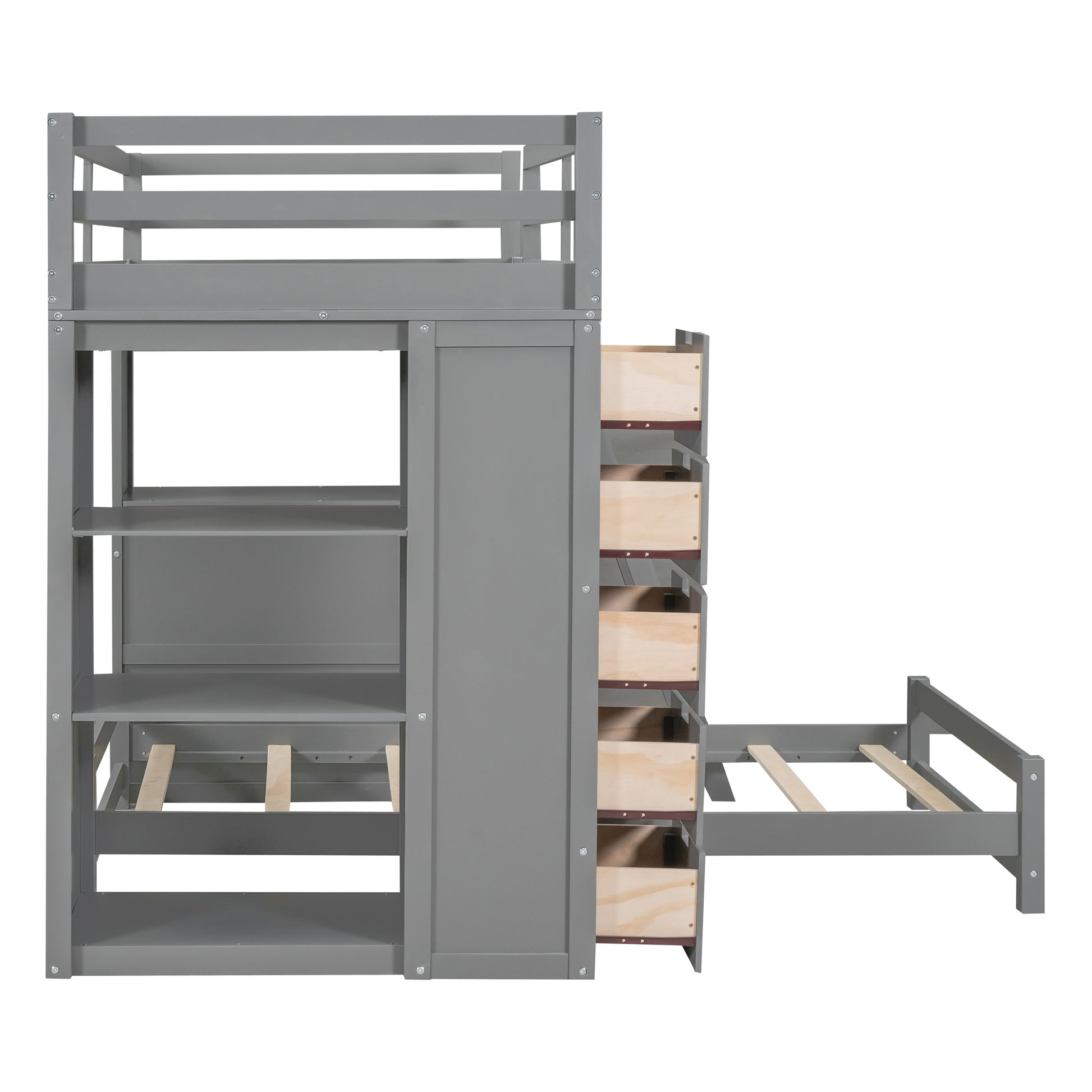 Twin over Twin Bunk Bed with LED Light and USB Ports, Gray(OLD SKU:LT001218AAE-1) image 11