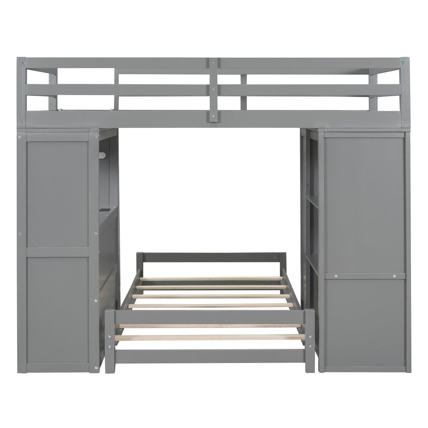 Twin over Twin Bunk Bed with LED Light and USB Ports, Gray(OLD SKU:LT001218AAE-1) image 10