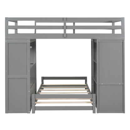 Twin over Twin Bunk Bed with LED Light and USB Ports, Gray(OLD SKU:LT001218AAE-1) image 10