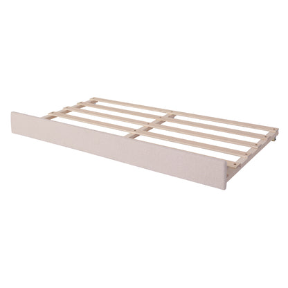 Teddy Fleece Twin Size Upholstered Daybed with Light and Trundle, Beige image 10