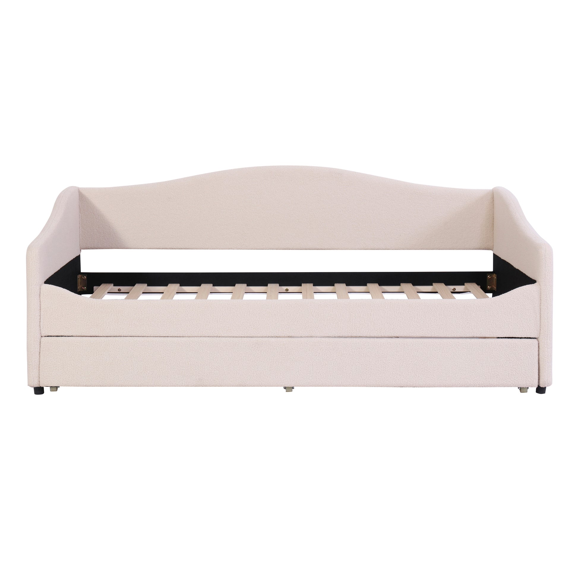 Teddy Fleece Twin Size Upholstered Daybed with Light and Trundle, Beige image 5
