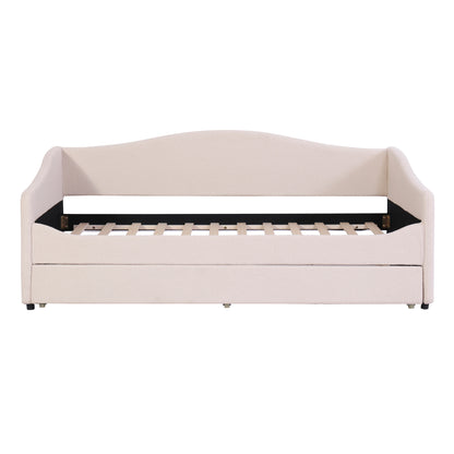 Teddy Fleece Twin Size Upholstered Daybed with Light and Trundle, Beige image 5