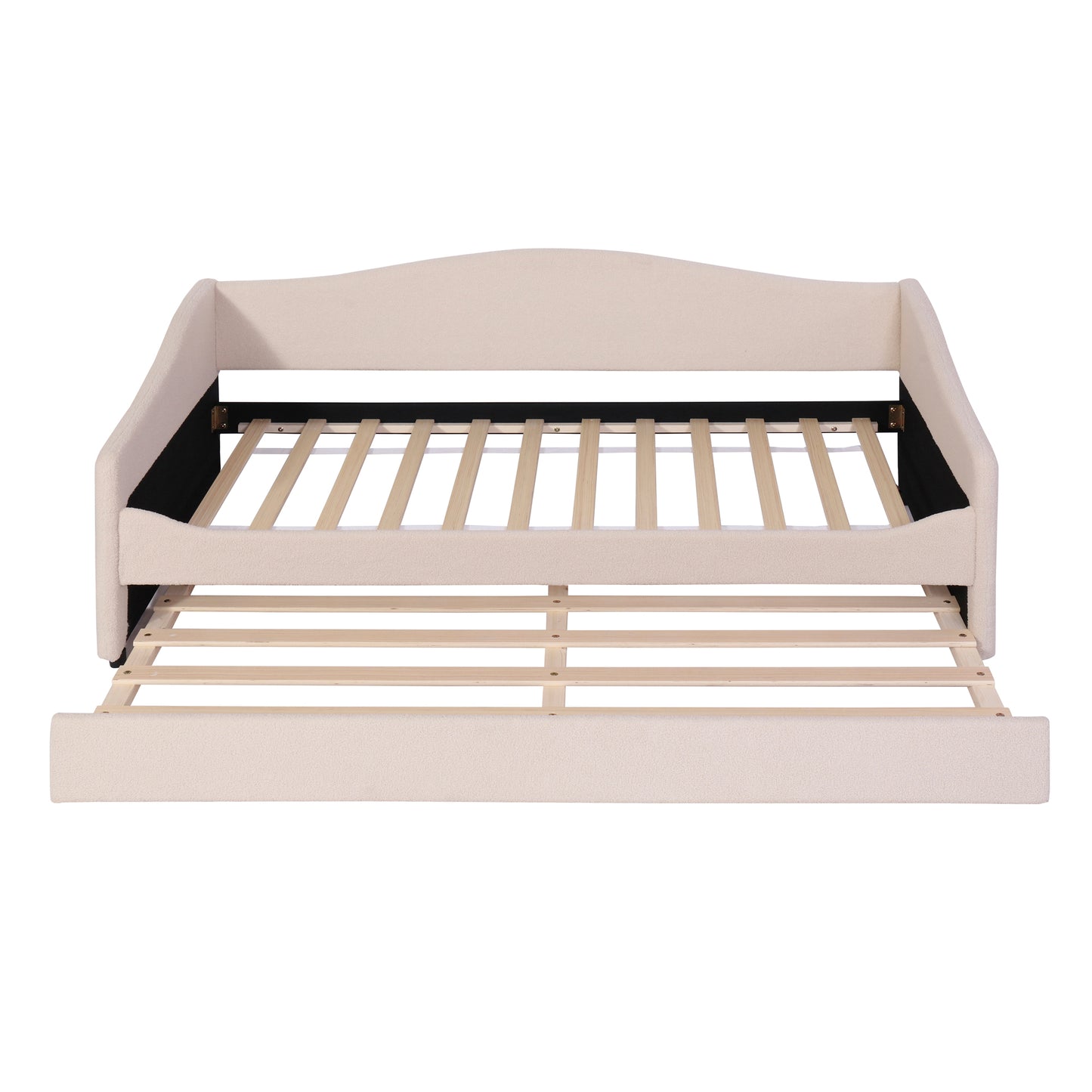 Teddy Fleece Twin Size Upholstered Daybed with Light and Trundle, Beige image 4