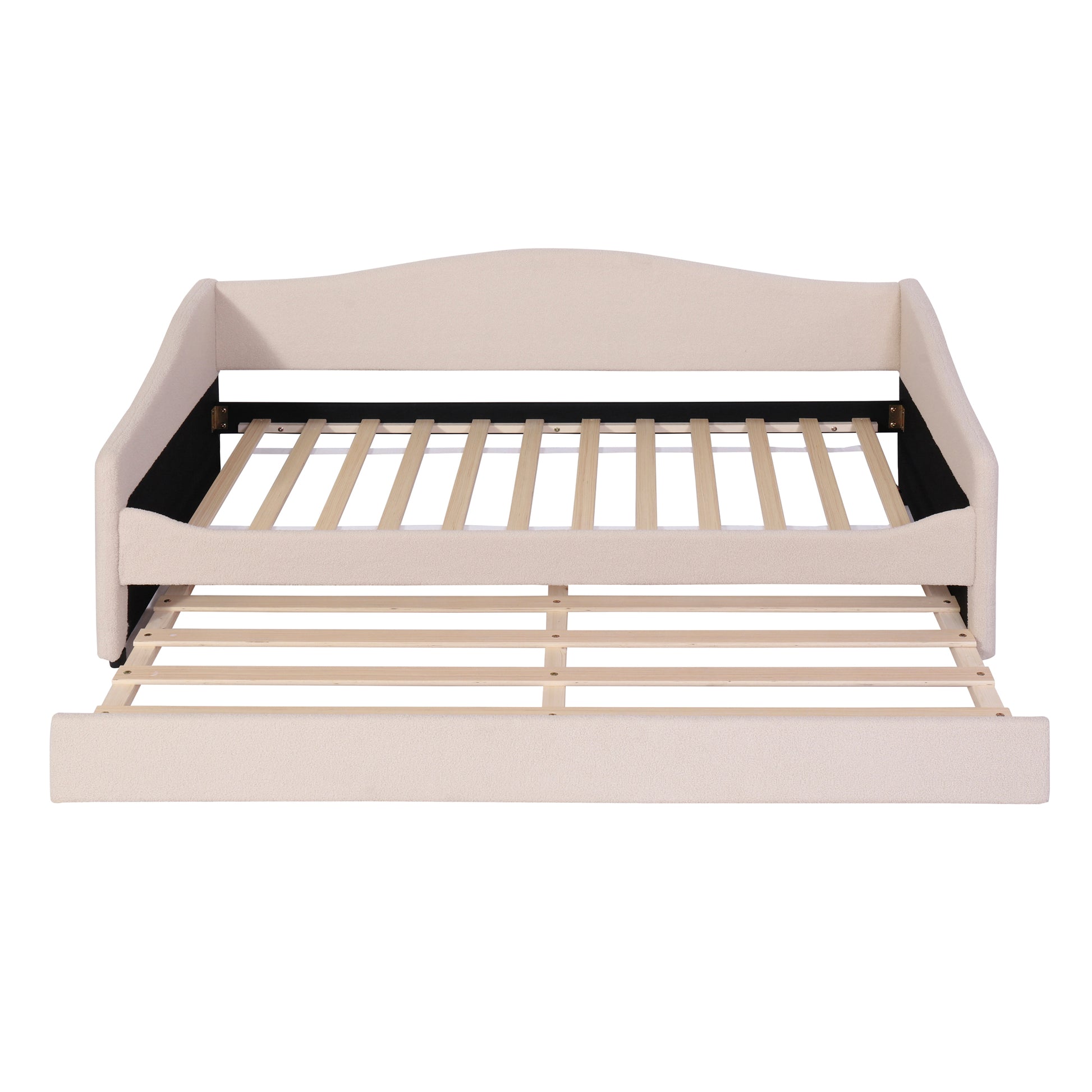 Teddy Fleece Twin Size Upholstered Daybed with Light and Trundle, Beige image 4