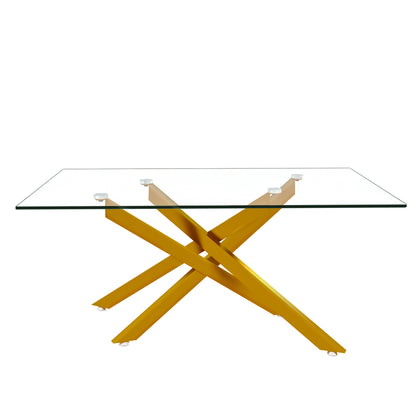 39.37" Rectangular Clear Tempered Glass Coffee Table,Stylish Design with Golden Metal Legs, Coffee Table for Living Room image 5