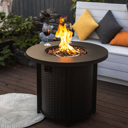 30" Propane Gas Fire Pit Table, 50000 BTU Round Steel Fire Pit for Outside Patio Deck Garden Courtyard-Black image 3