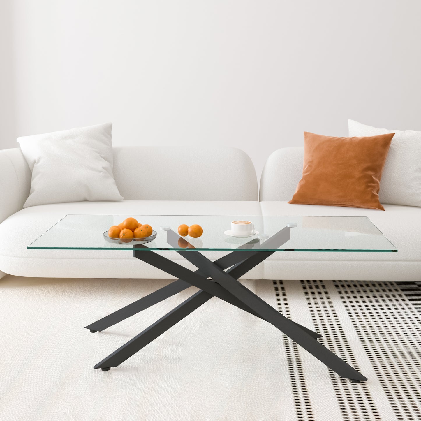 47.2" Rectangular Clear Tempered Glass Coffee Table,Stylish Design with Black Metal Legs, Coffee Table for Living Room image 2