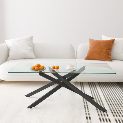 47.2" Rectangular Clear Tempered Glass Coffee Table,Stylish Design with Black Metal Legs, Coffee Table for Living Room image 2