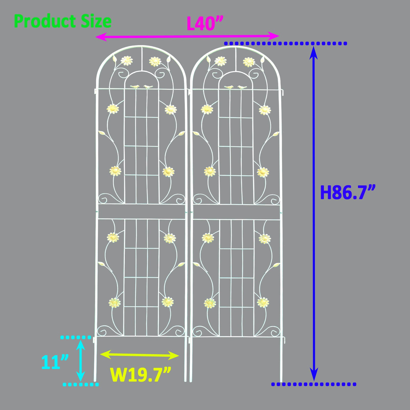 2 Pack Metal Garden Trellis 86.7" x 19.7" Rustproof Trellis for Climbing Plants Outdoor Flower Support Cream White image 5