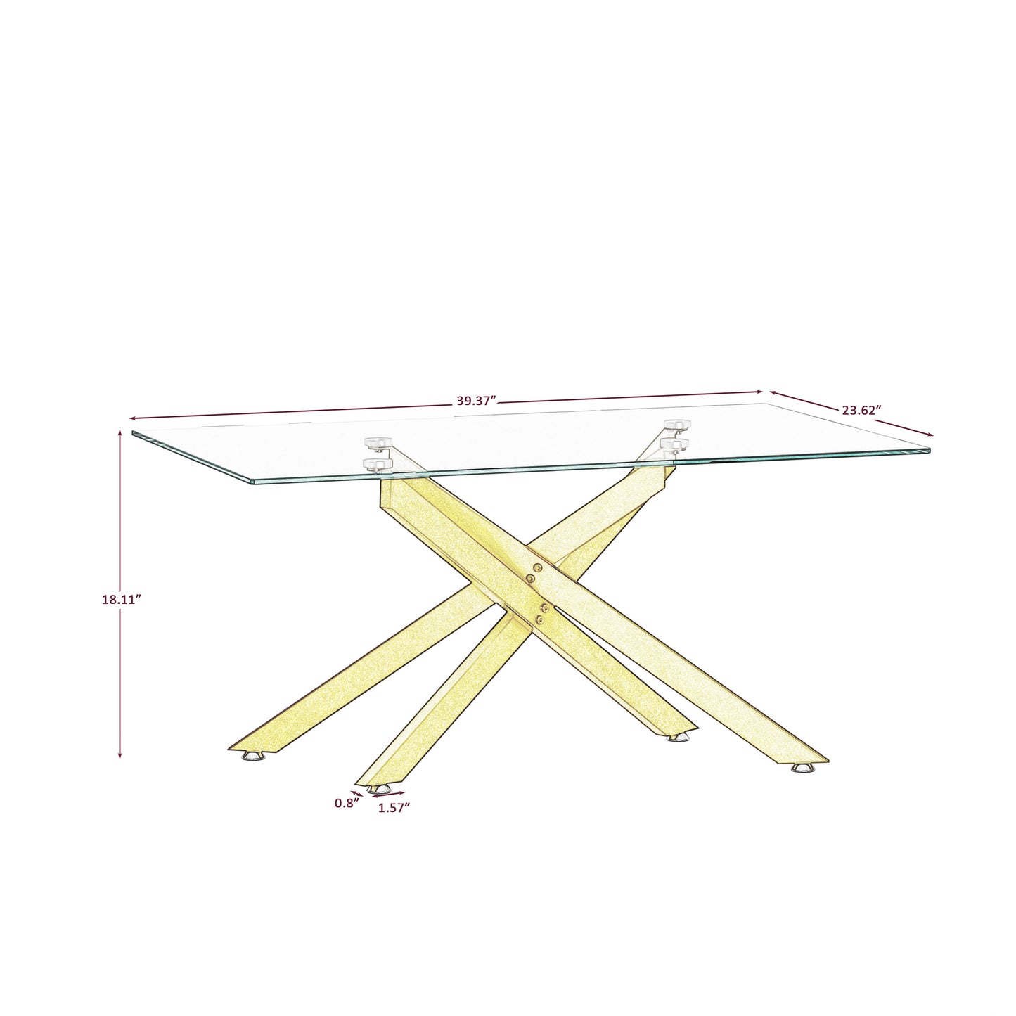 39.37" Rectangular Clear Tempered Glass Coffee Table,Stylish Design with Golden Metal Legs, Coffee Table for Living Room image 7