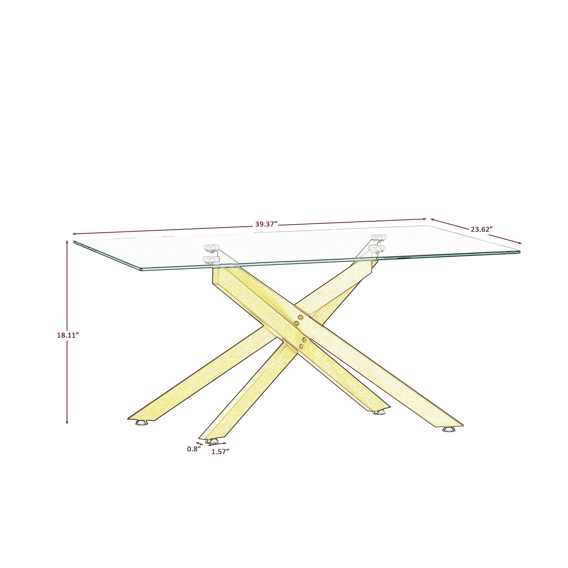 39.37" Rectangular Clear Tempered Glass Coffee Table,Stylish Design with Golden Metal Legs, Coffee Table for Living Room image 7