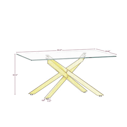 39.37" Rectangular Clear Tempered Glass Coffee Table,Stylish Design with Golden Metal Legs, Coffee Table for Living Room image 7