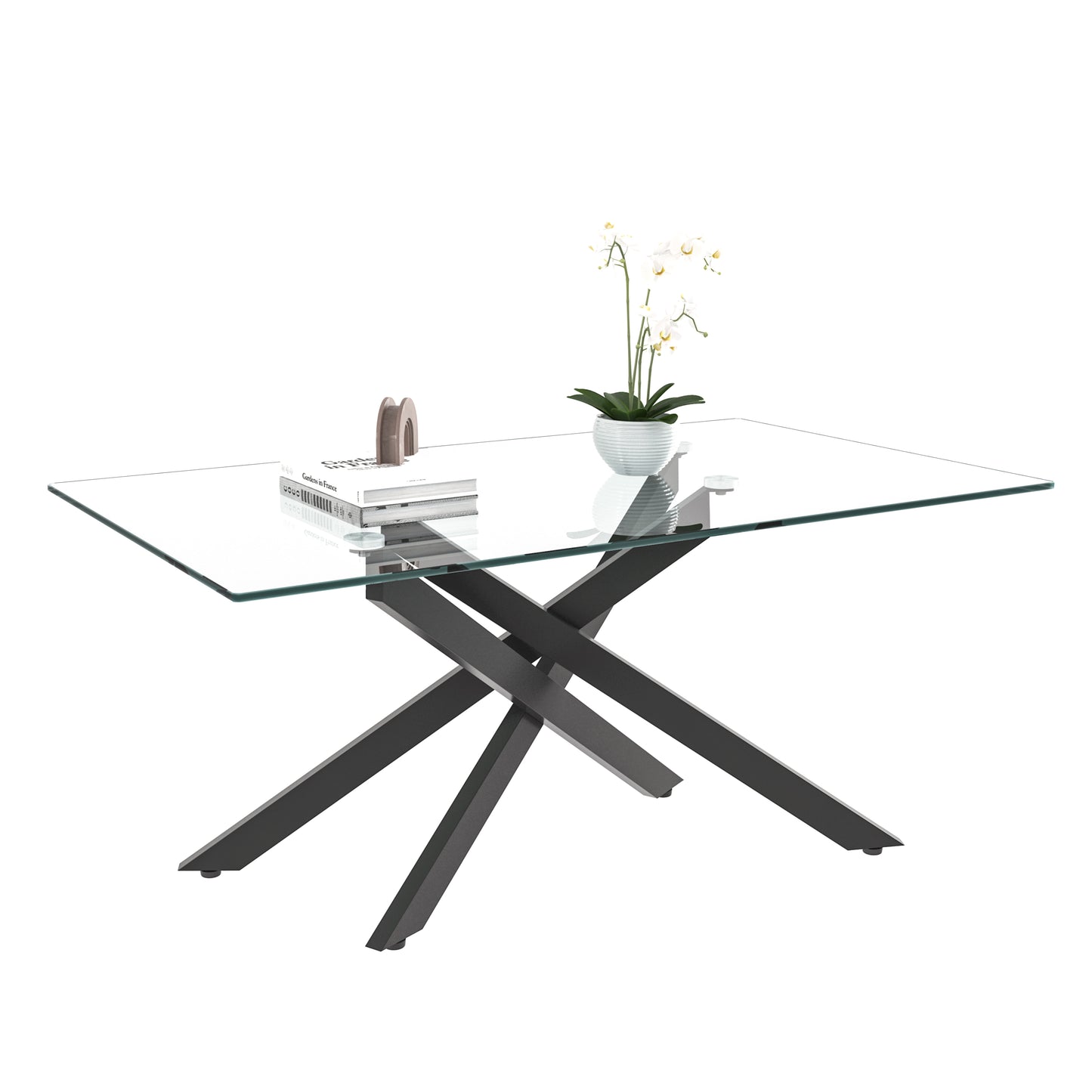 39.37" Rectangular Clear Tempered Glass Coffee Table,Stylish Design with Black Metal Legs, Coffee Table for Living Room image 6