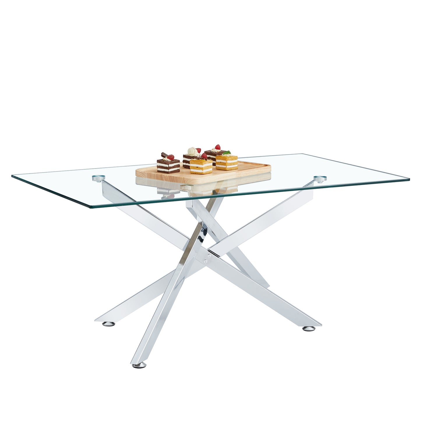 39.37" Rectangular Clear Tempered Glass Coffee Table,Stylish Design with Silver Chrome Plated Metal Legs, Coffee Table for Living Room image 5