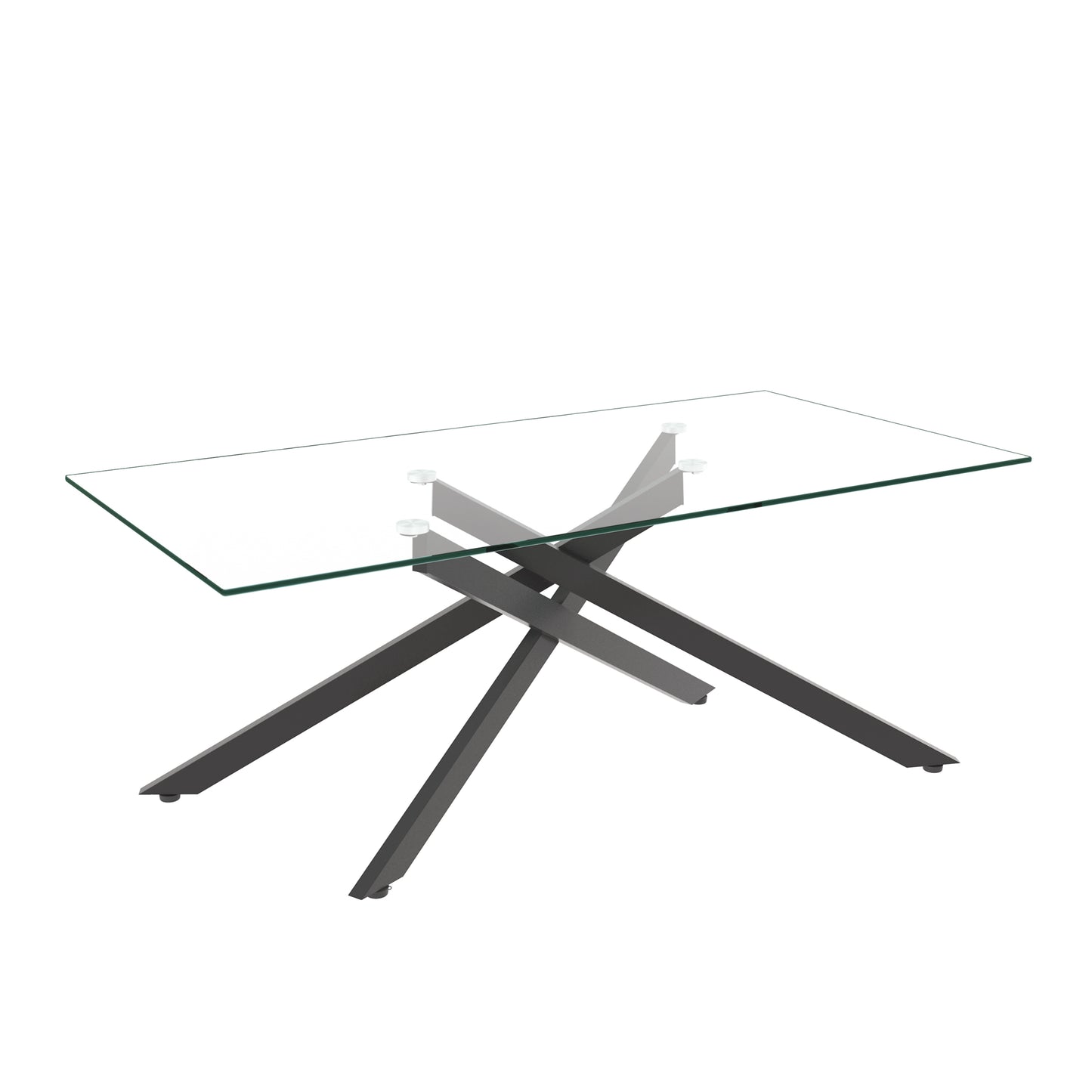 47.2" Rectangular Clear Tempered Glass Coffee Table,Stylish Design with Black Metal Legs, Coffee Table for Living Room image 6